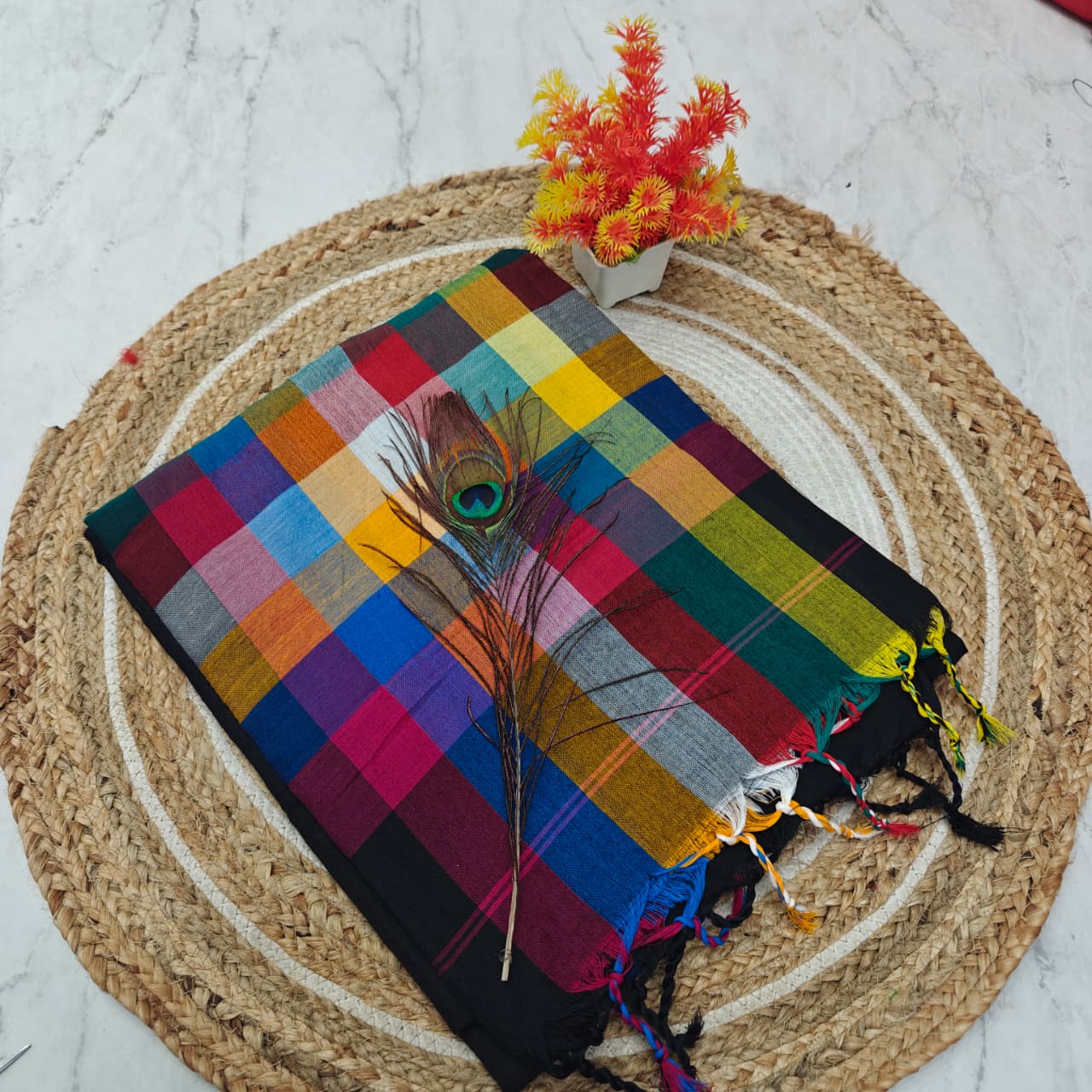 Elegant Multi-Color Khadi Cotton Saree - Formal & Festive Wear