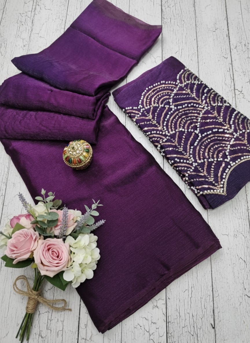 Space Silk Dual-Tone Saree with Aari Work Blouse