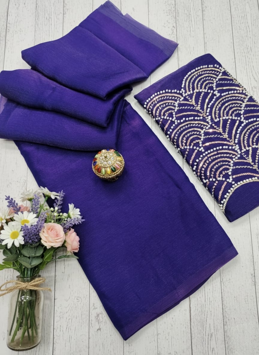 Space Silk Dual-Tone Saree with Aari Work Blouse