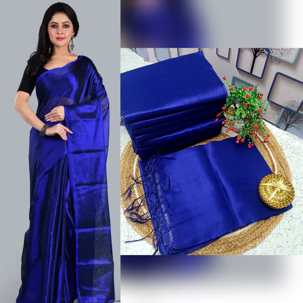 Elegant Plain Tissue Soft Silk Saree