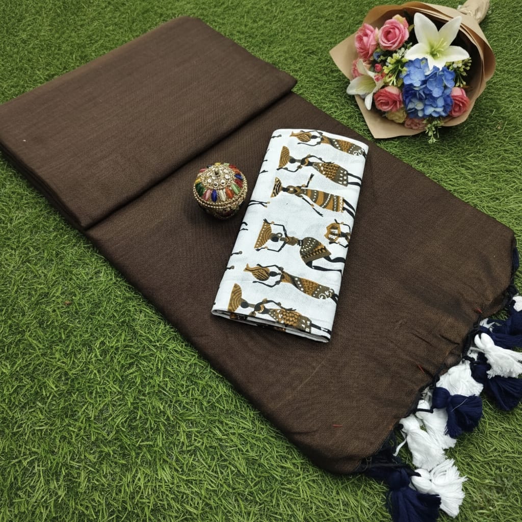 Pure Kadhi Cotton Saree with Kalamkari Blouse