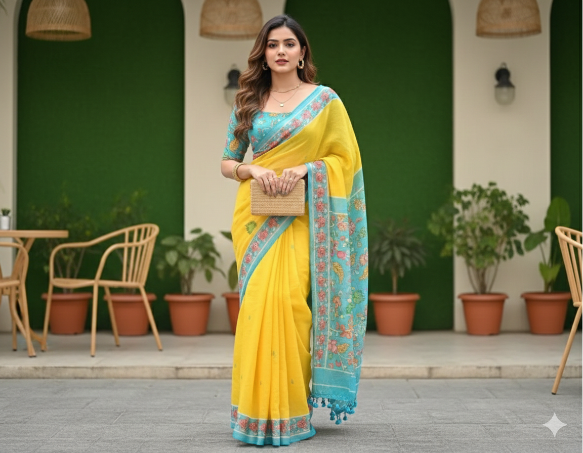 Office Wear Special: Soft & Shiny Premium Linen Cotton Saree