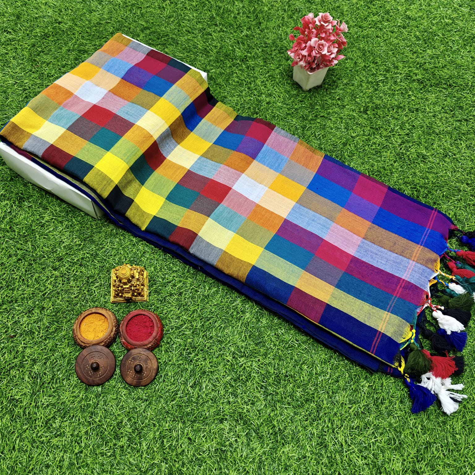 Elegant Multi-Color Khadi Cotton Saree - Formal & Festive Wear