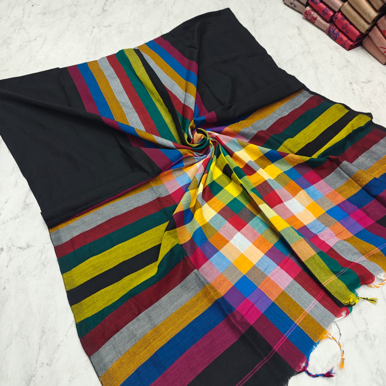 Elegant Multi-Color Khadi Cotton Saree - Formal & Festive Wear