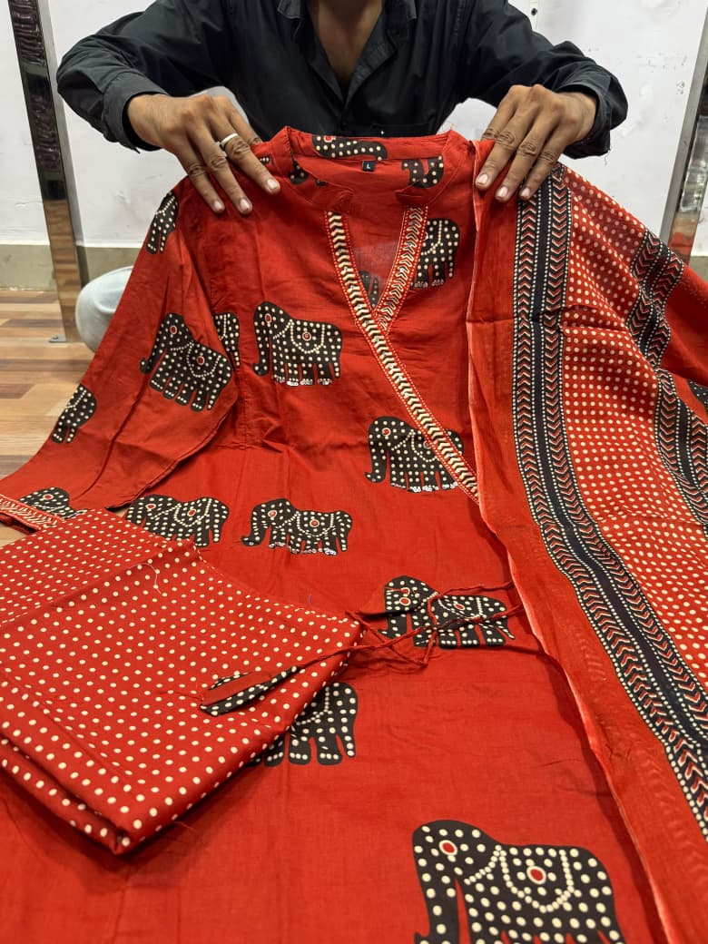Ethnic Elephant Print Angrakha Suit