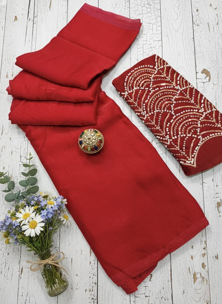 Space Silk Dual-Tone Saree with Aari Work Blouse