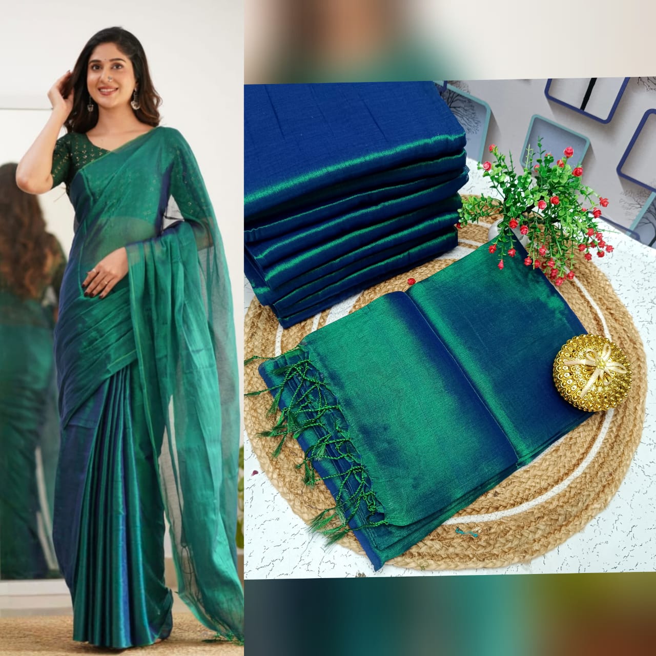 Elegant Plain Tissue Soft Silk Saree