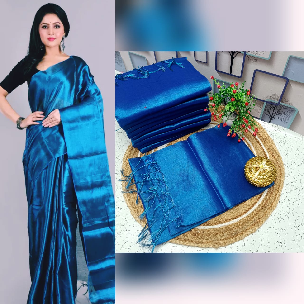 Elegant Plain Tissue Soft Silk Saree