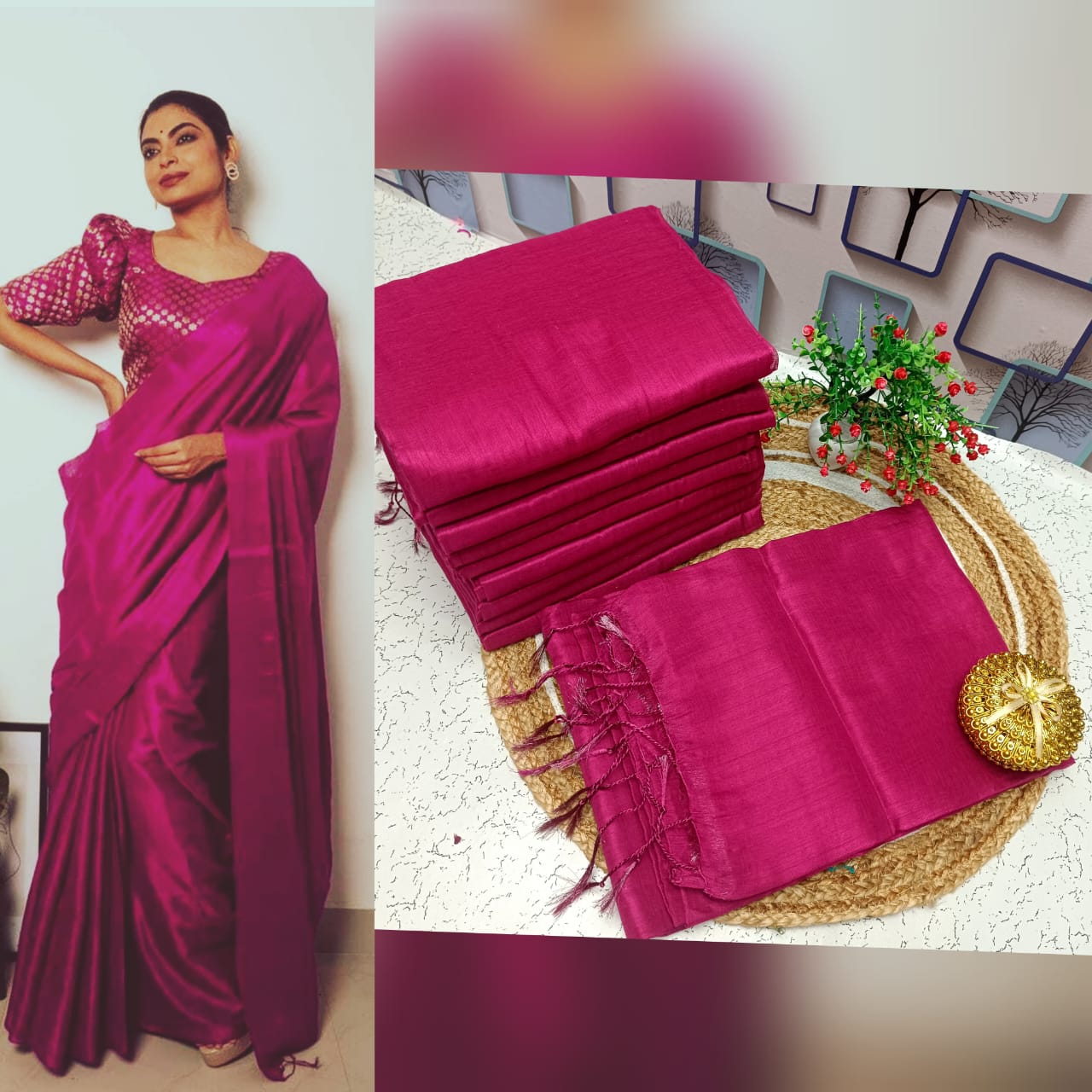 Elegant Plain Tissue Soft Silk Saree