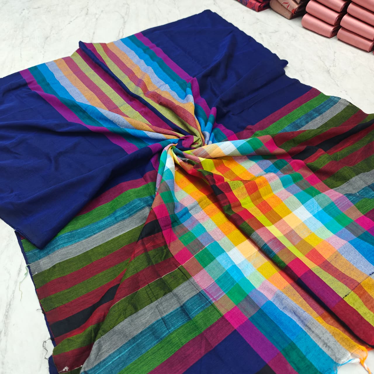 Elegant Multi-Color Khadi Cotton Saree - Formal & Festive Wear