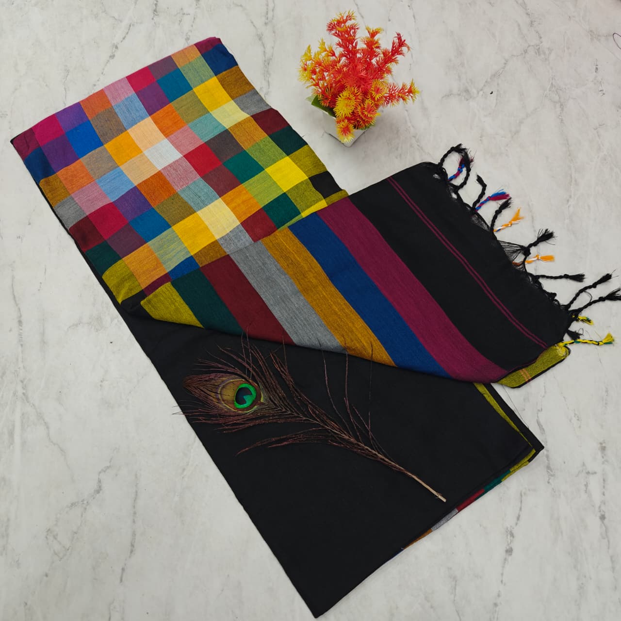 Elegant Multi-Color Khadi Cotton Saree - Formal & Festive Wear