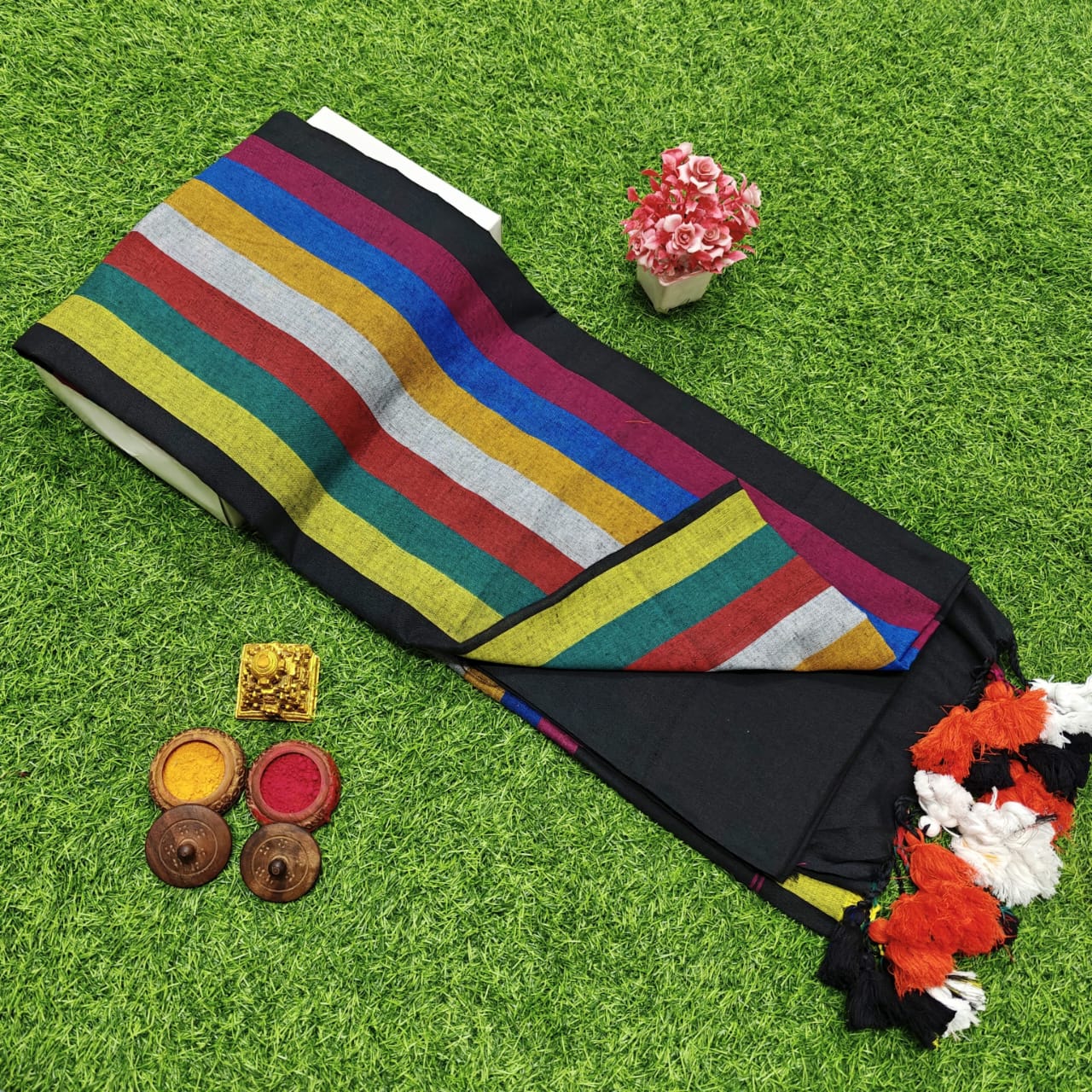 Elegant Multi-Color Khadi Cotton Saree - Formal & Festive Wear