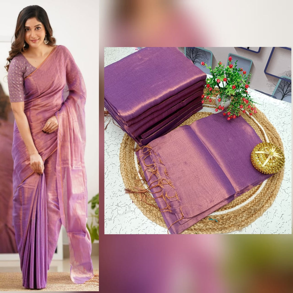 Elegant Plain Tissue Soft Silk Saree