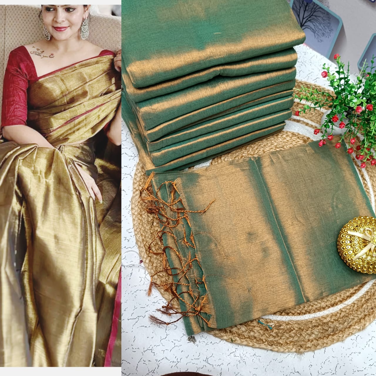 Elegant Plain Tissue Soft Silk Saree