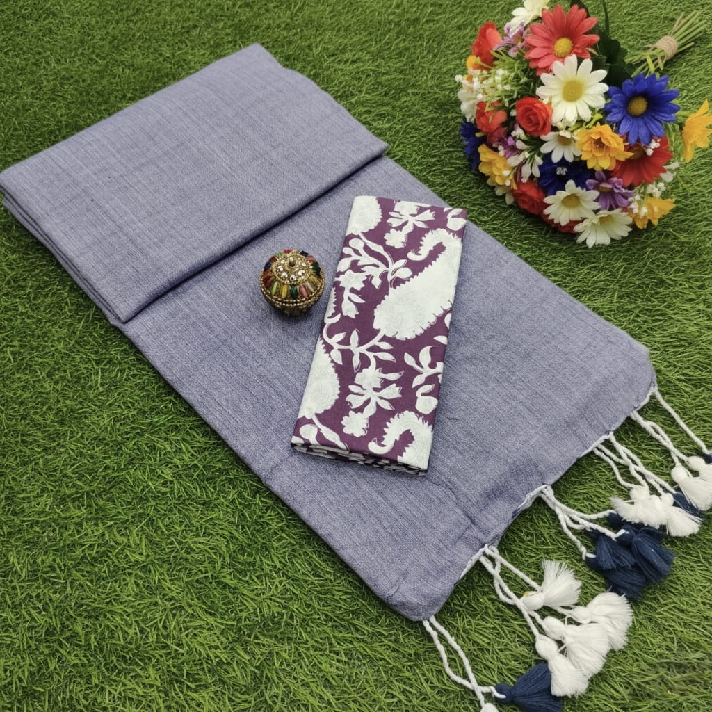 Pure Kadhi Cotton Saree with Kalamkari Blouse